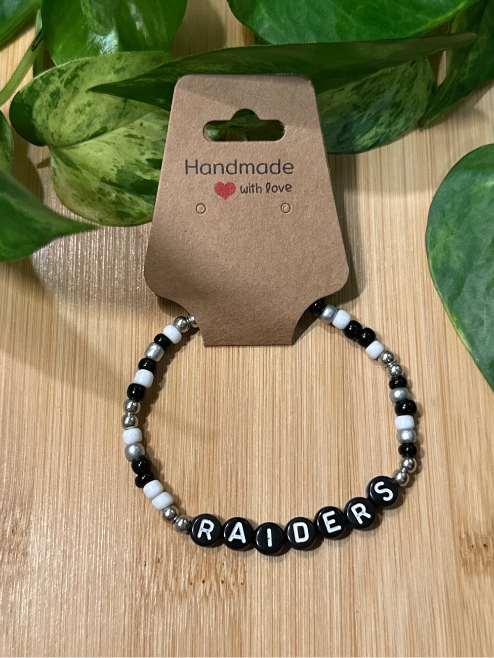 🖤🏈✨ Raiders Stretchy‎ Beaded Bracelet | Handmade | Football Fan Bracelet 🏈🖤
